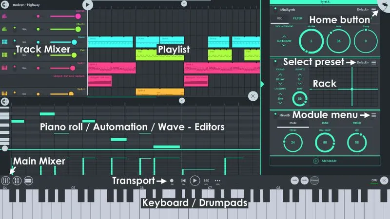 Giao diện trình chỉnh sửa nốt nhạc Piano Roll trên FL Studio Mobile APK Giao diện trình chỉnh sửa nốt nhạc Piano Roll trên FL Studio Mobile APK