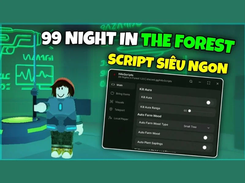 Kill Aura tự động tấn công quái vật xung quanh trong Hack 99 Night In The Forest